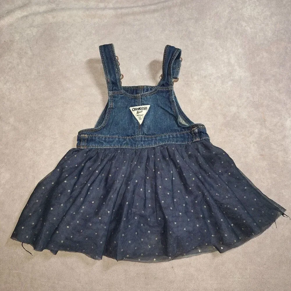 OshKosh B'gosh Girls 18M Denim Overall With Ruffle Skirt-Navy
